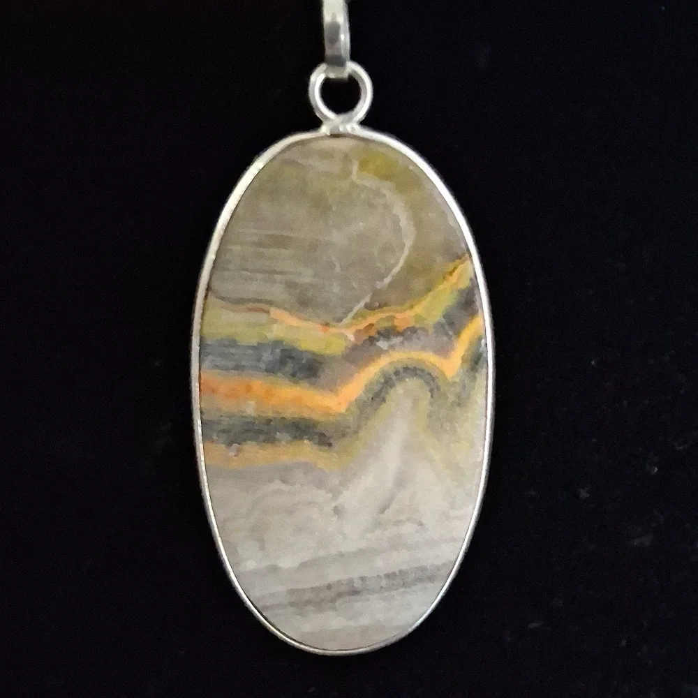BUMBLE BEE JASPER STATEMENT PENDANT 925 STERLING SILVER